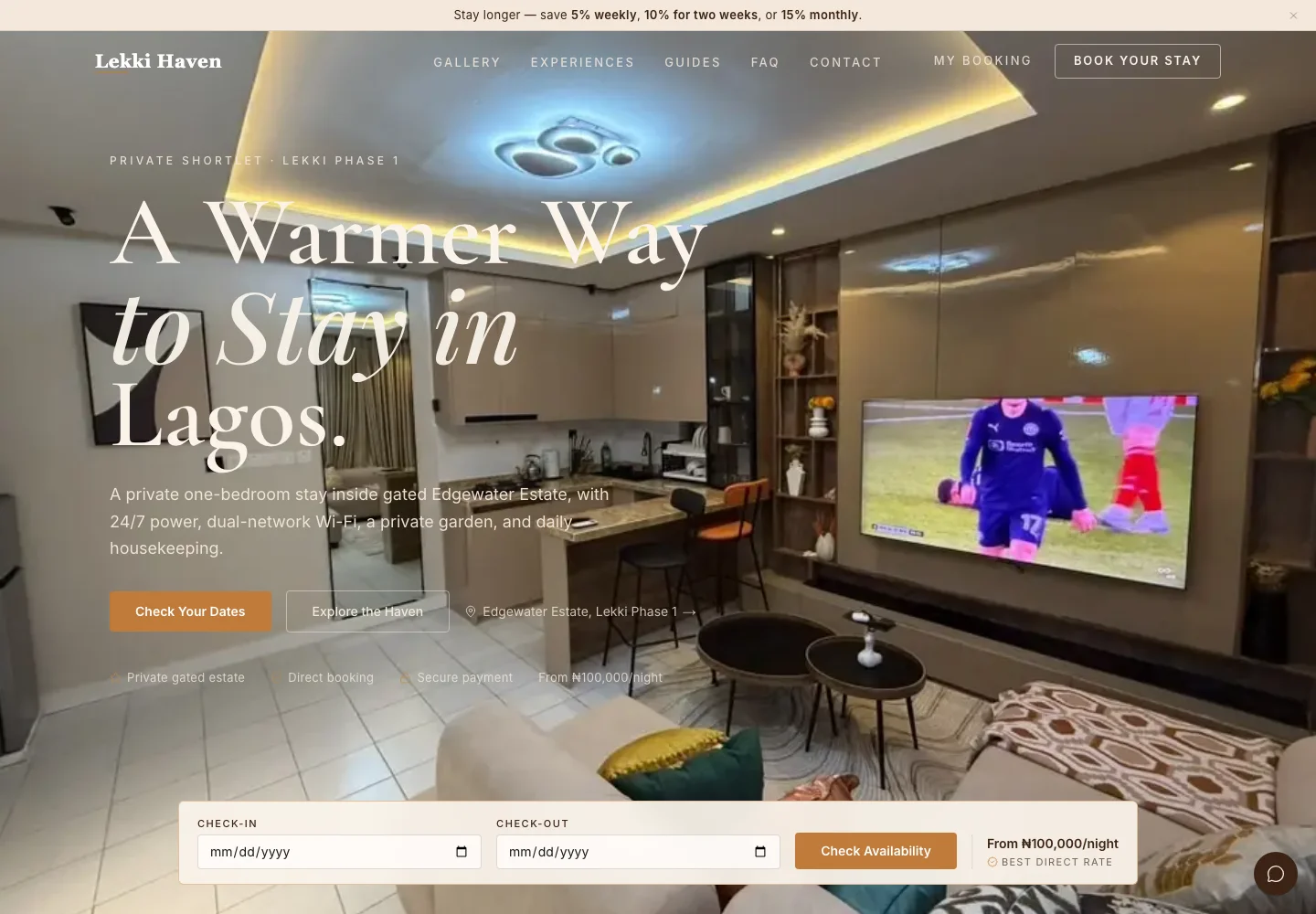 Lekki Haven’s guest-facing website, powered by Covelet
